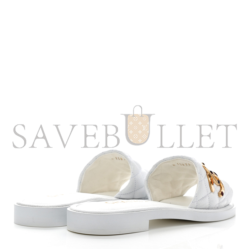 CHANEL MULES SHINY GOATSKIN & METAL WHITE G38794 X56519 0N778